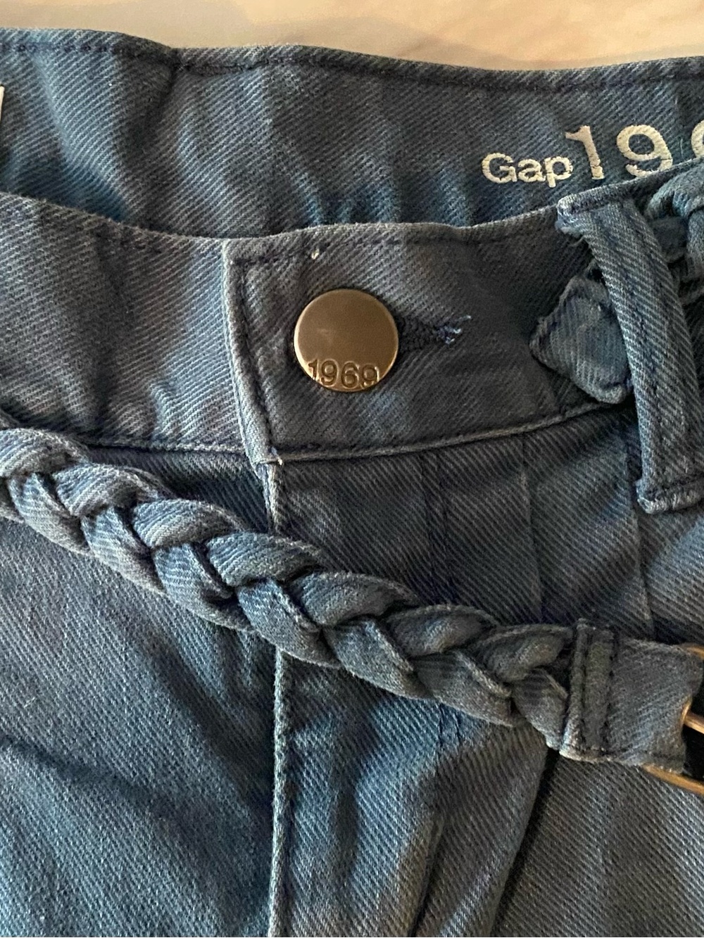 GAP Teal Braided-Belt Denim Shorts - Picture 3 of 7